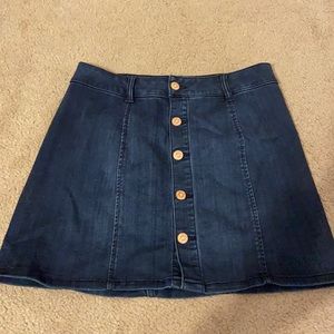 Button front denim skater skirt